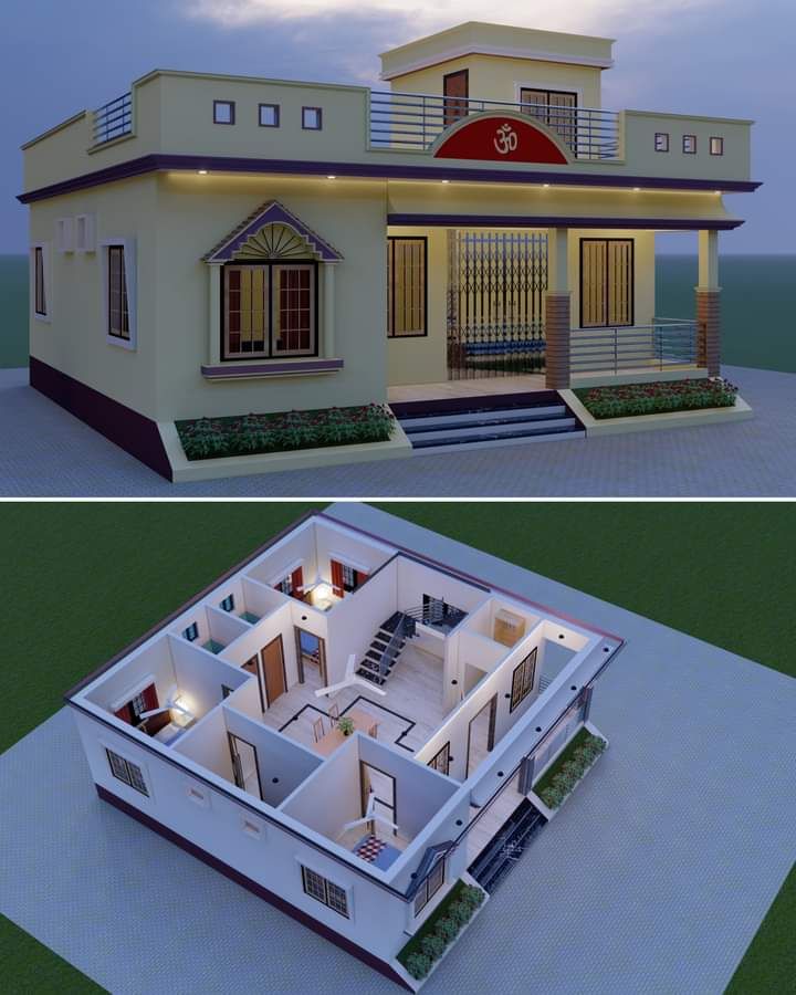 একতলা বাড়ির সামনের ডিজাইন ছবি