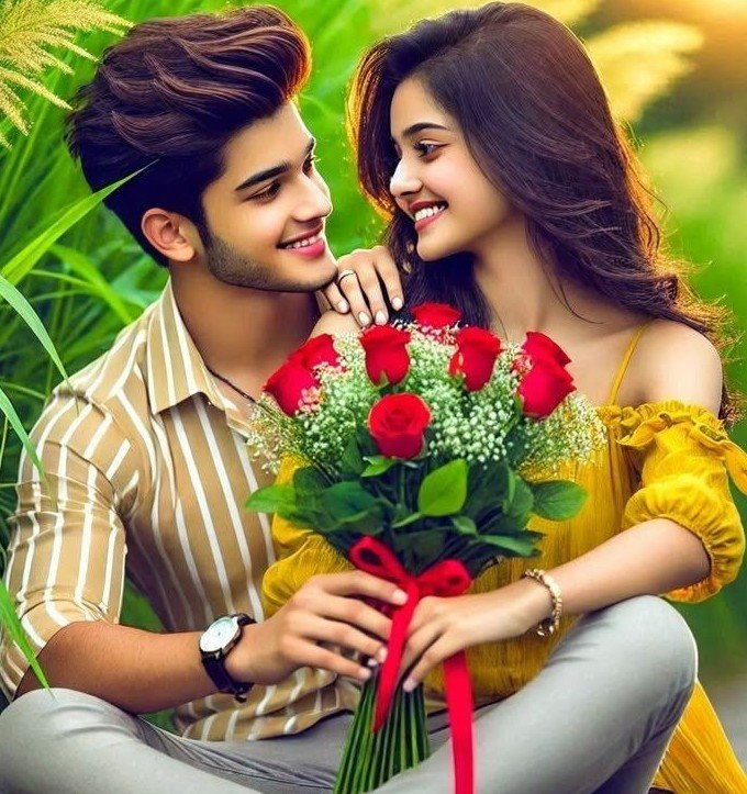 মেয়ে ছেলের হাতে গোলাপ ফুল