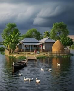 বৃষ্টির দিনে গ্রামের দৃশ্য